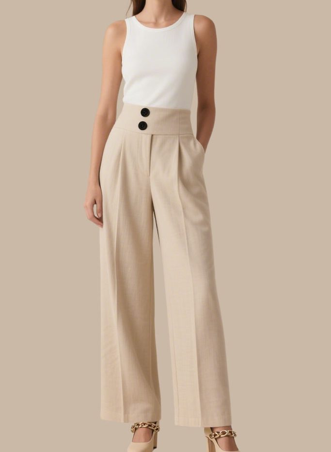 womens-high-waisted-button-decorated-fashionable-suit-pants