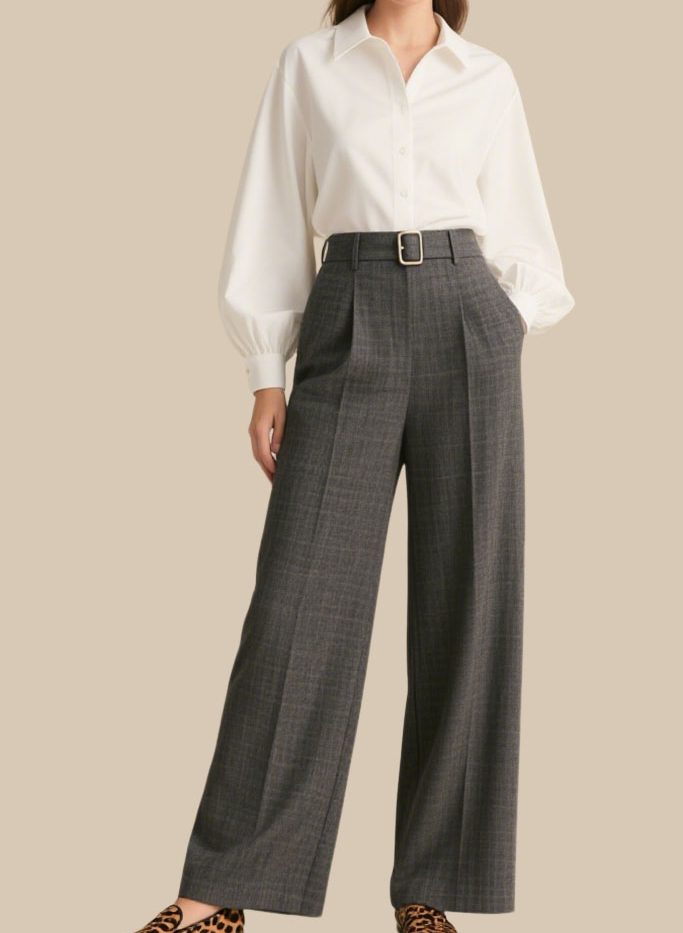 womens-plaid-belt-commute-wide-leg-suit-pants