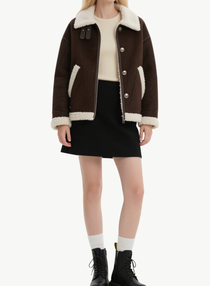 womens-brown-suede-faux-fur-lined-short-coat-soft-warm-outerwear