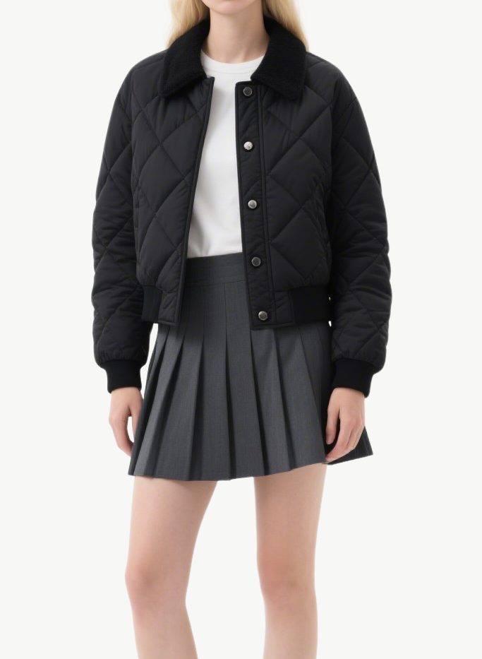 womens-black-faux-fur-collar-quilted-short-jacket-cozy-stylish